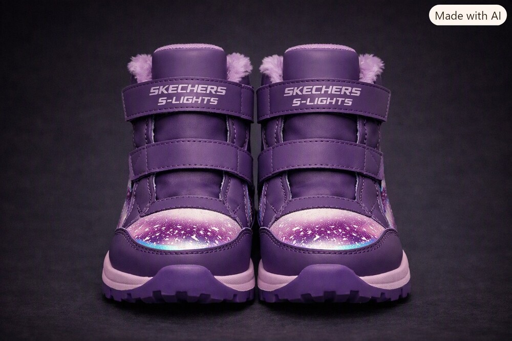 Skechers S-Lights Kids Purple Hook and Loop Light Up Snow Boots